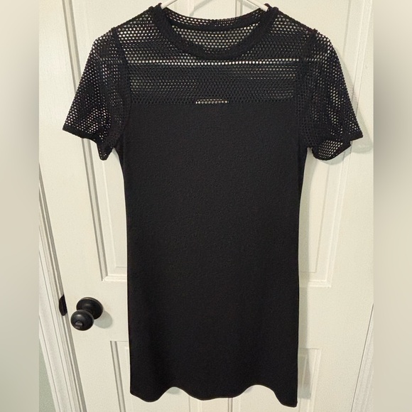 EUC MICHAEL Michael Kors Mesh Top Shift Dress Stretch Short Sleeve Size XS Black - Picture 1 of 6